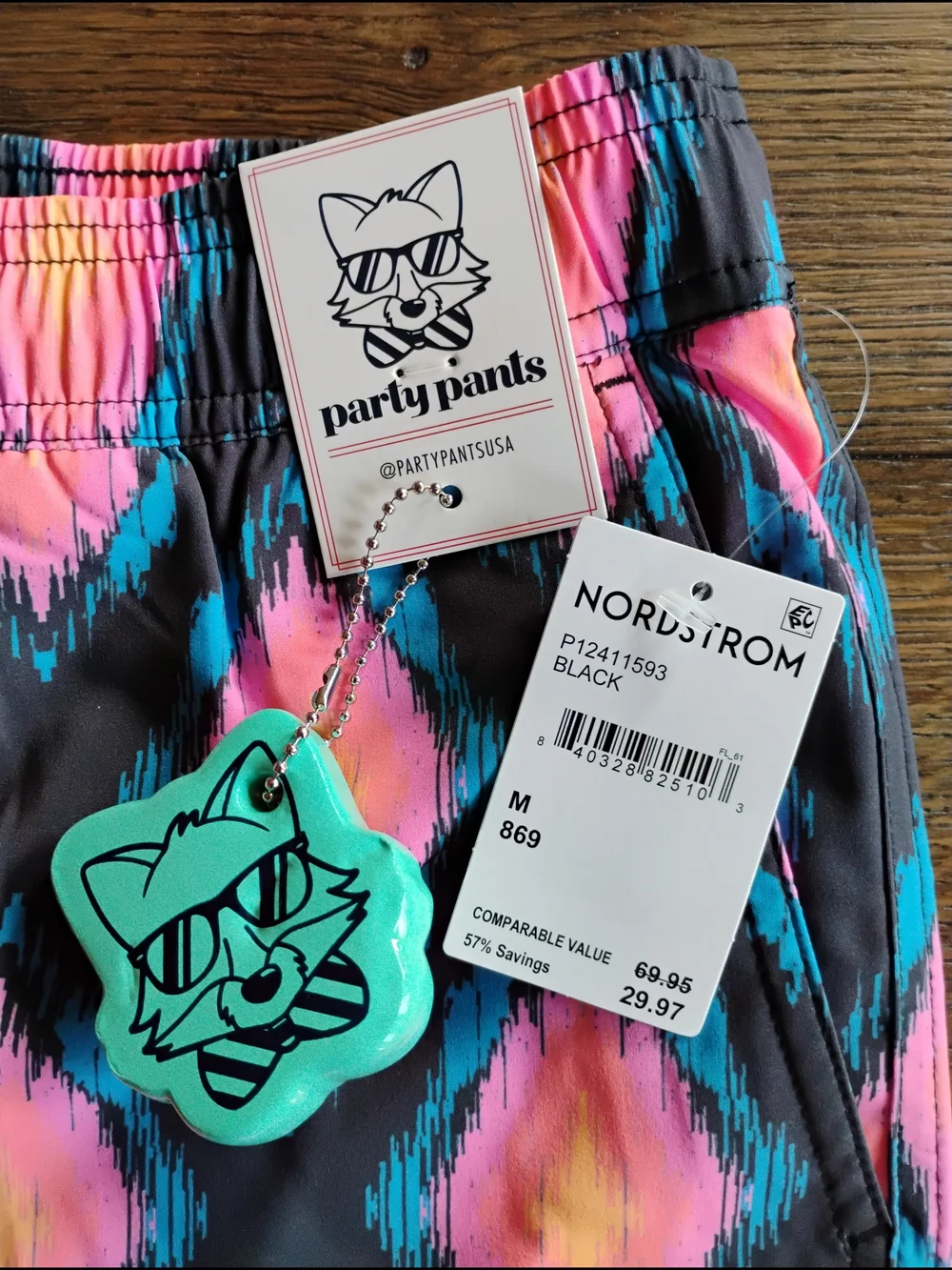 Party Pants Men's Swim Board Shorts in Pink & Teal Ikat